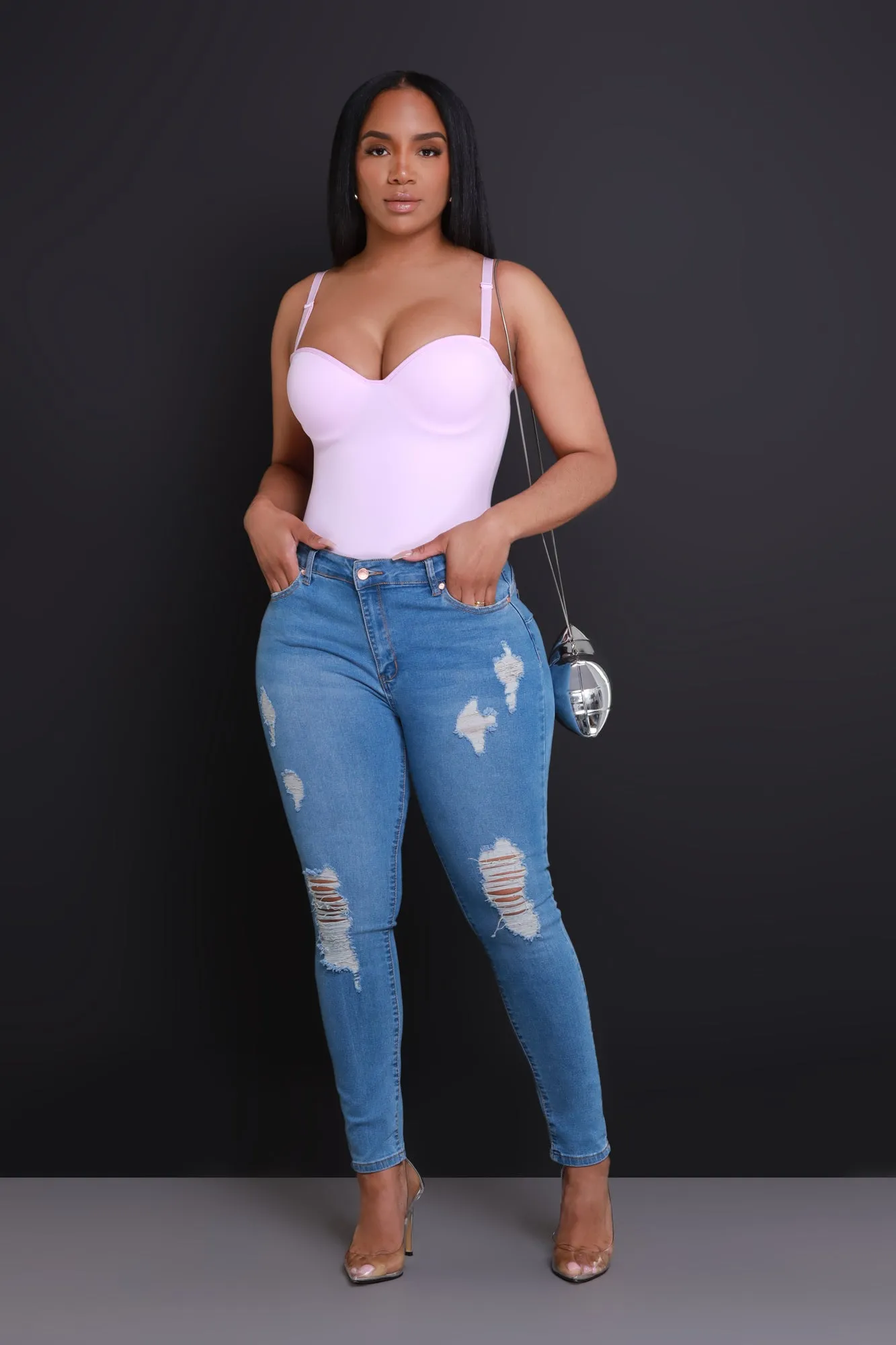 Heads Or Tails Hourglass Distressed Stretchy Jeans - Medium Wash sold by Swankaposh product image thumbnail 5