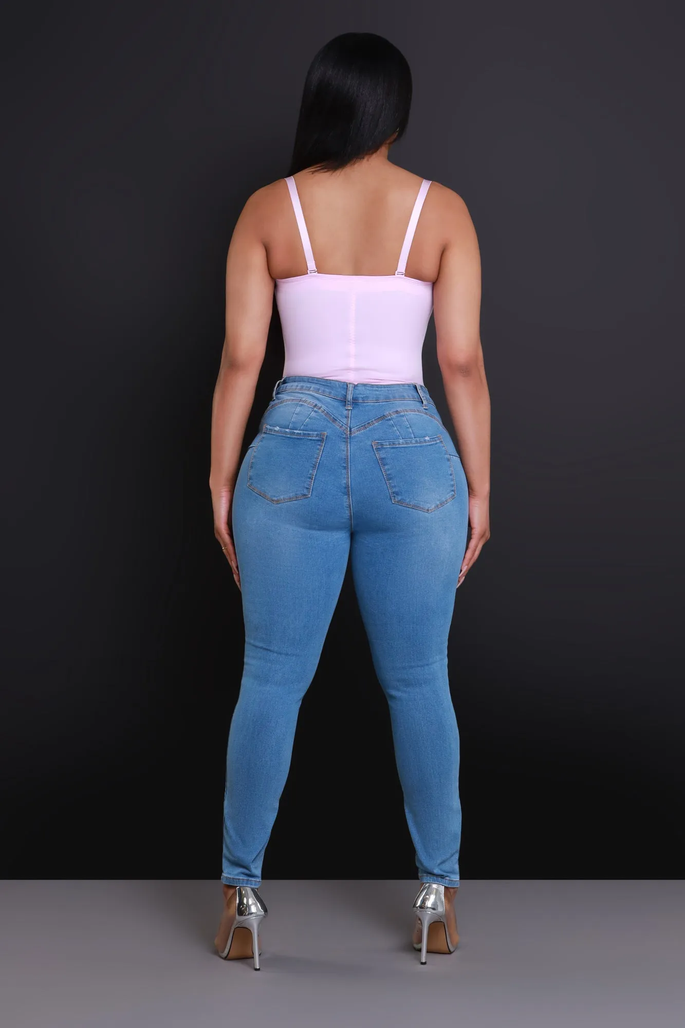 Heads Or Tails Hourglass Distressed Stretchy Jeans - Medium Wash sold by Swankaposh product image thumbnail 3