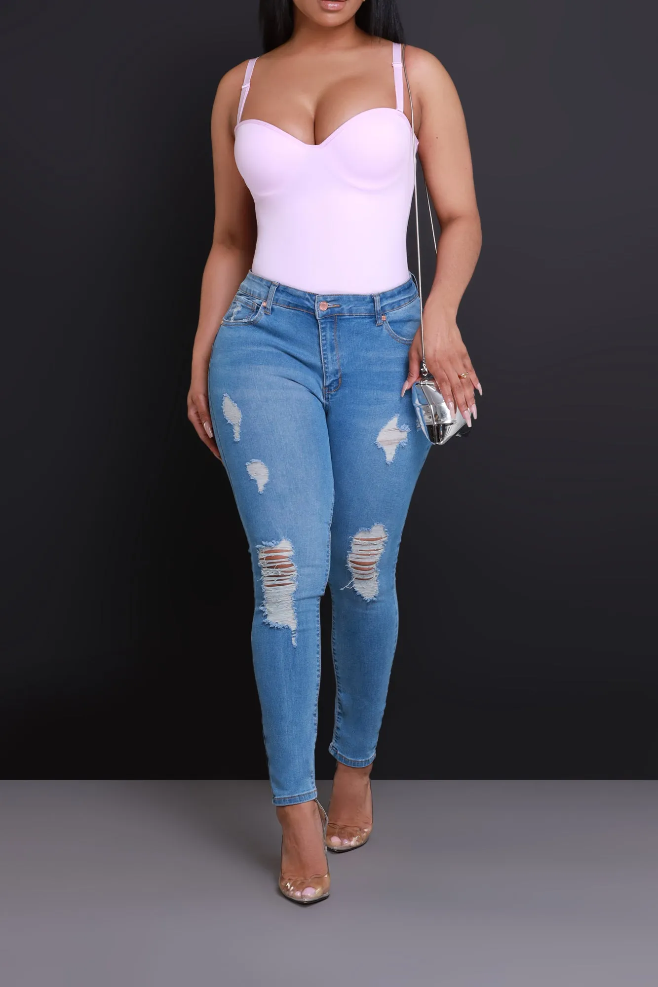 Heads Or Tails Hourglass Distressed Stretchy Jeans - Medium Wash sold by Swankaposh product image thumbnail 4