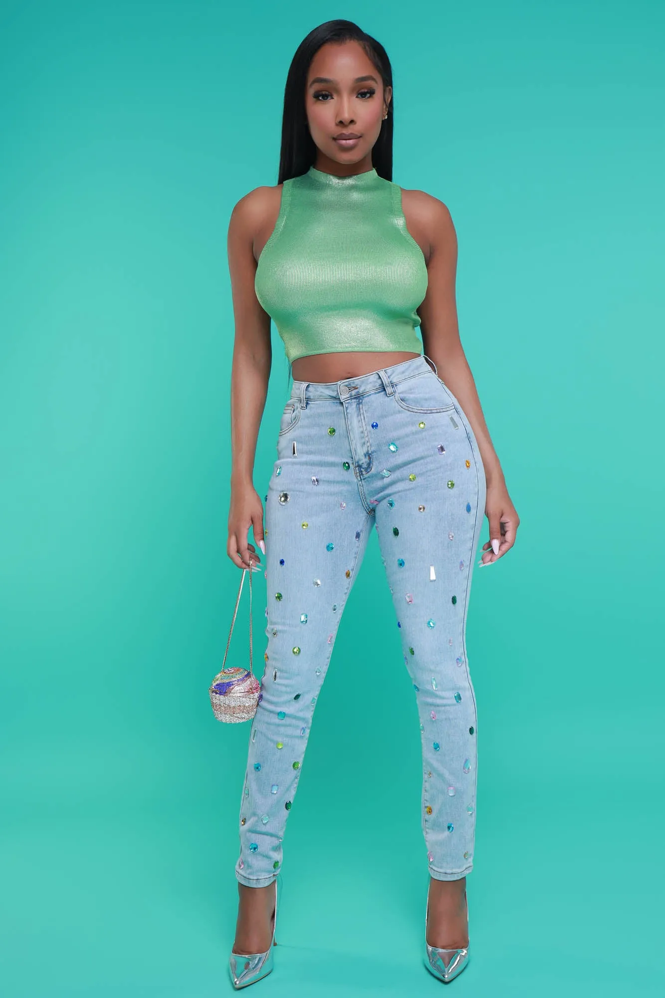 Too Pretty Jewel Embellished Jeans - Light Wash sold by Swankaposh product image thumbnail 5