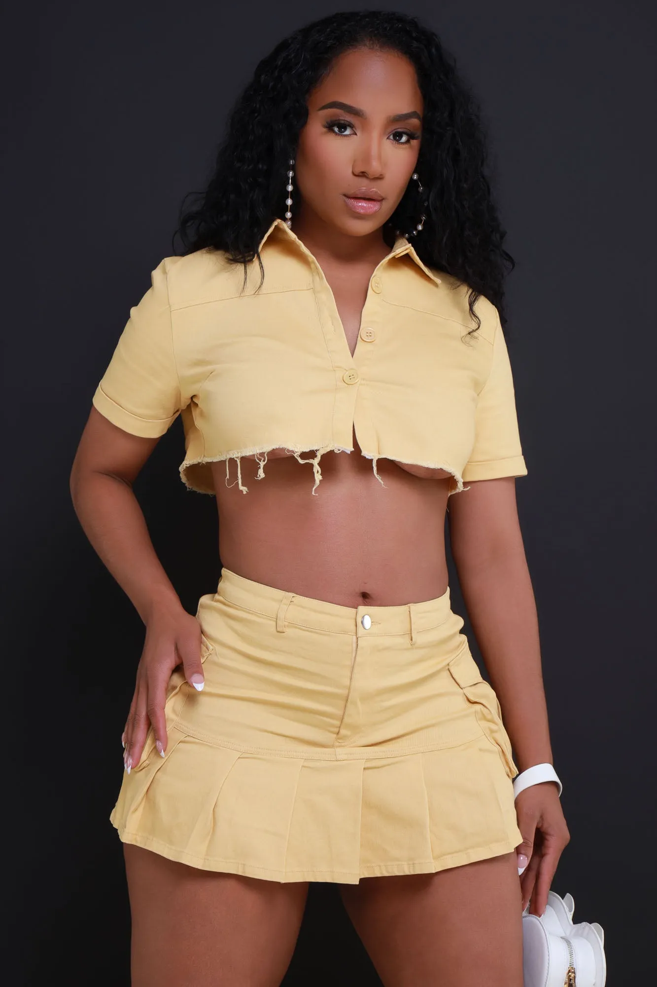 Hard To Impress Cropped Skirt Set - Butter sold by Swankaposh product image thumbnail 2