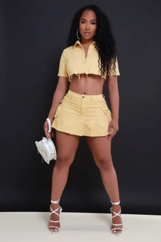 Hard To Impress Cropped Skirt Set - Butter sold by Swankaposh