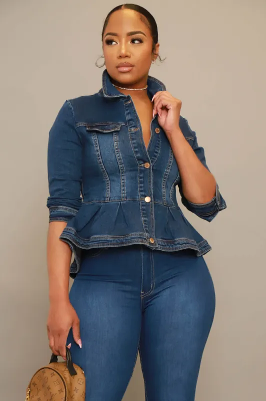 Let You Go Peplum Denim Jacket - Mid Wash sold by Swankaposh