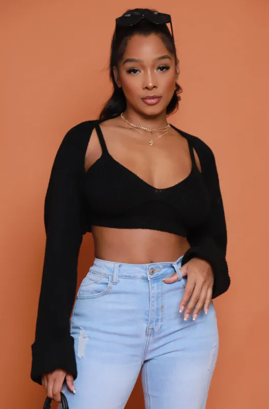 Mixed Signals Cropped Sweater Set - Black sold by Swankaposh