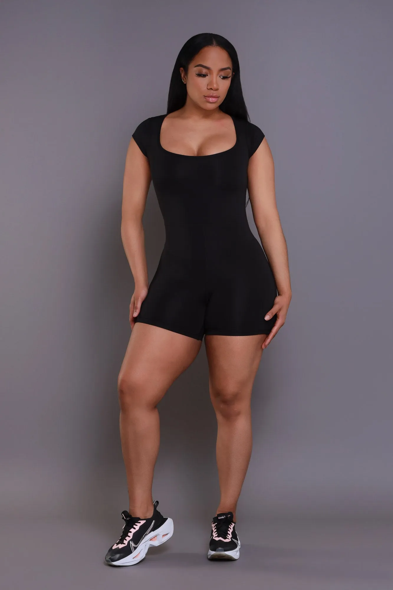 Turn Out NUW Cap Sleeve Romper - Black sold by Swankaposh