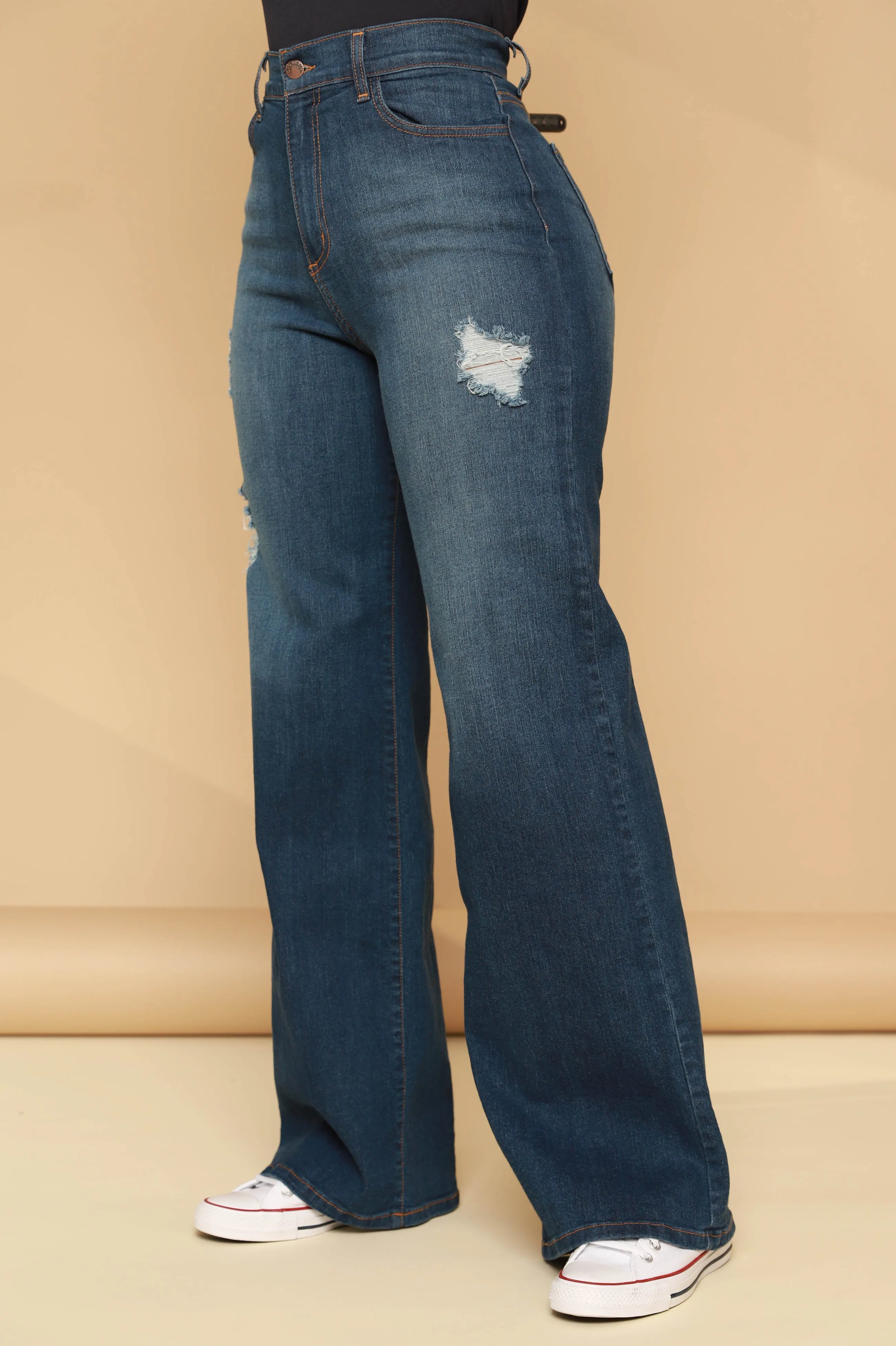 High Stakes Distressed Bootcut Jeans - Dark Wash sold by Swankaposh product image thumbnail 3