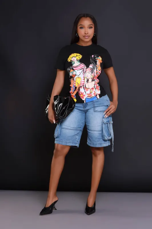 Group Text Embellished Graphic T-Shirt - Black sold by Swankaposh