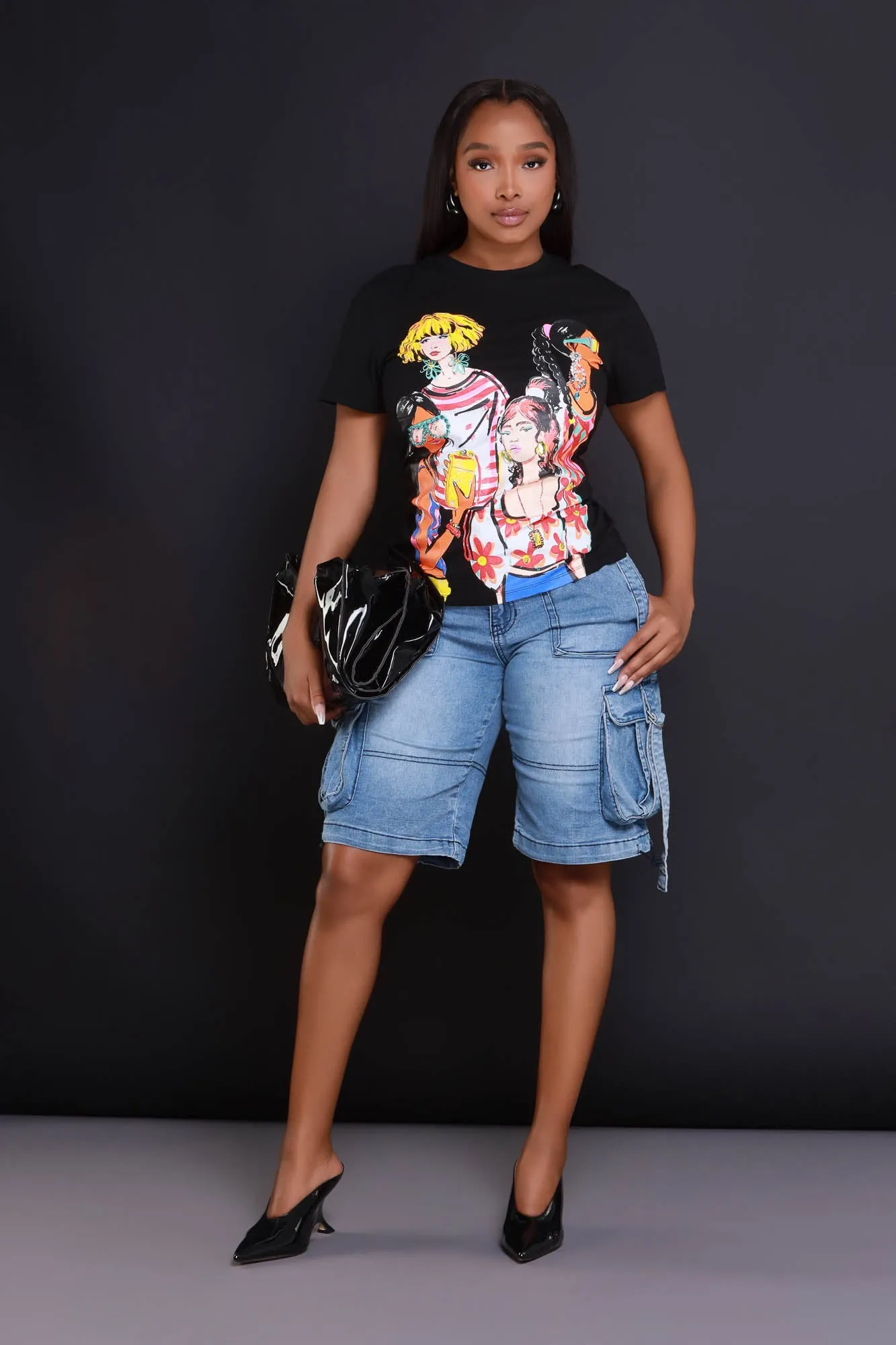 Group Text Embellished Graphic T-Shirt - Black sold by Swankaposh