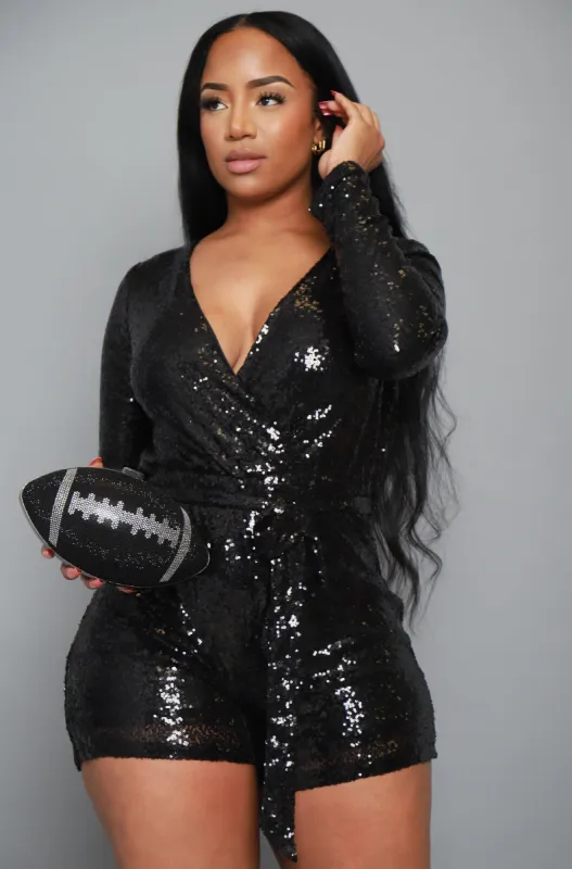 Ring The Alarm Sequin Romper - Black sold by Swankaposh