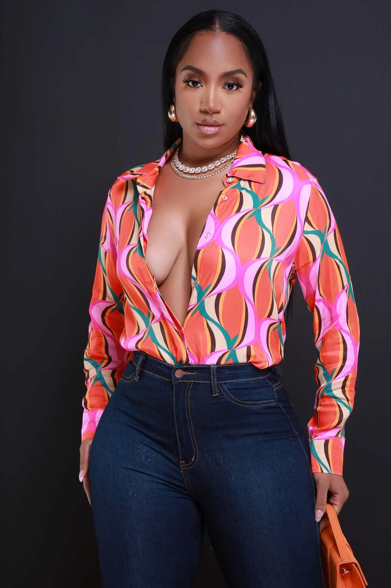 Sunrise Graphic Print Blouse - Orange Multicolor sold by Swankaposh