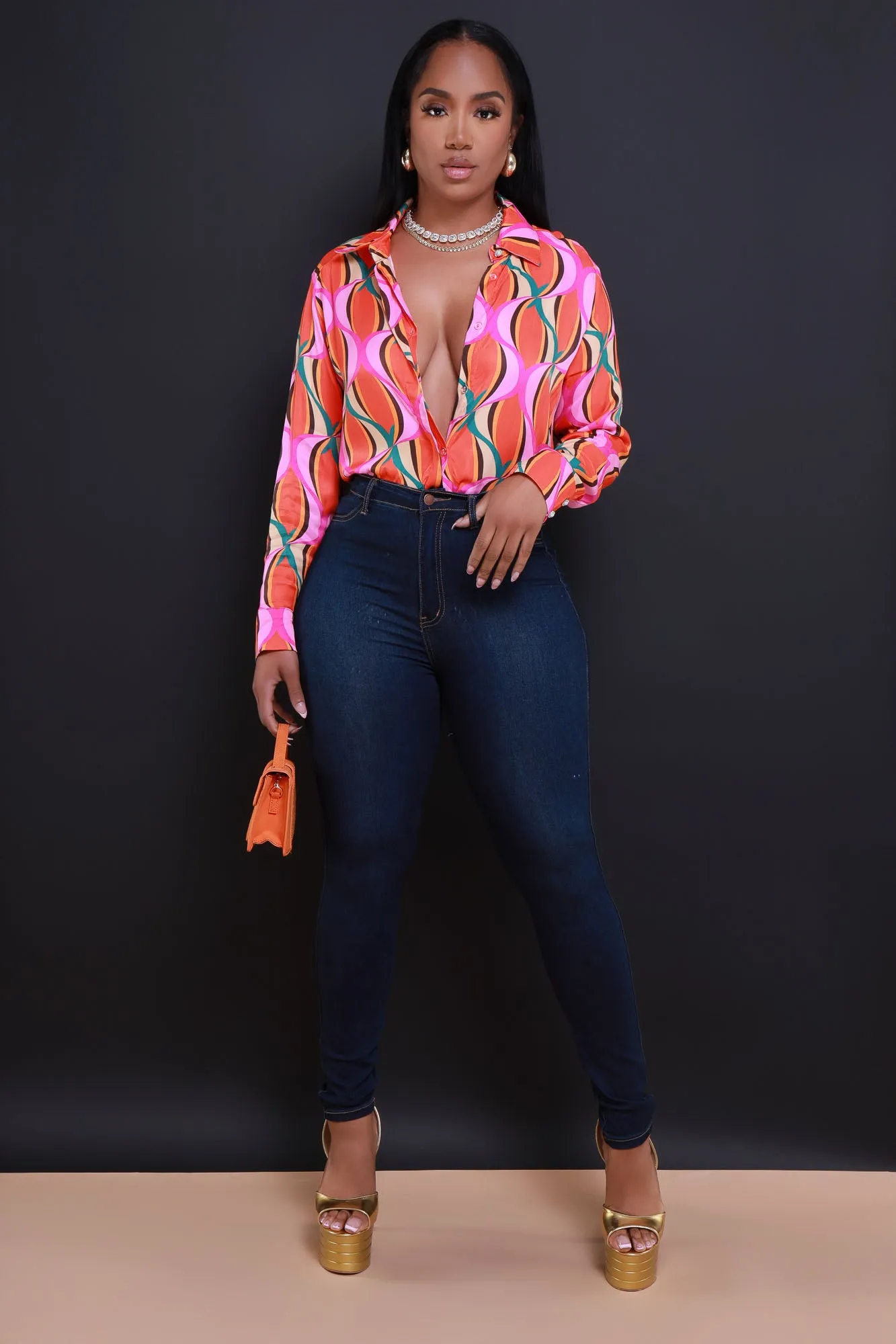 Sunrise Graphic Print Blouse - Orange Multicolor sold by Swankaposh product image thumbnail 2