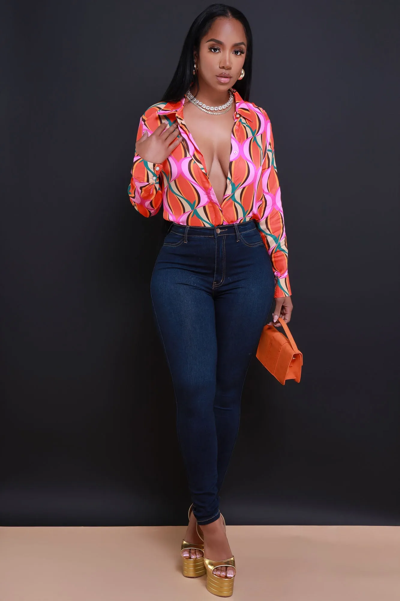 Sunrise Graphic Print Blouse - Orange Multicolor sold by Swankaposh product image thumbnail 4