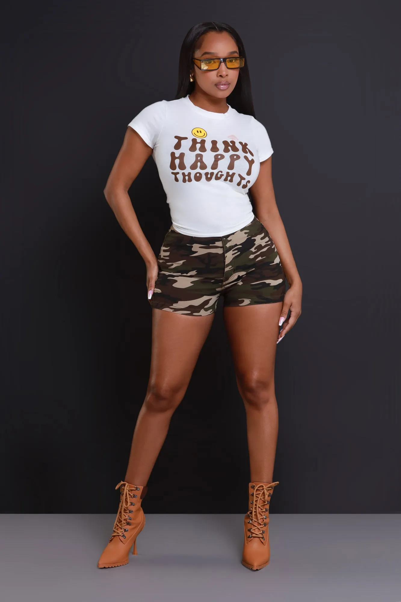 Happy Thoughts Cropped Graphic T-Shirt - Off White sold by Swankaposh product image thumbnail 2