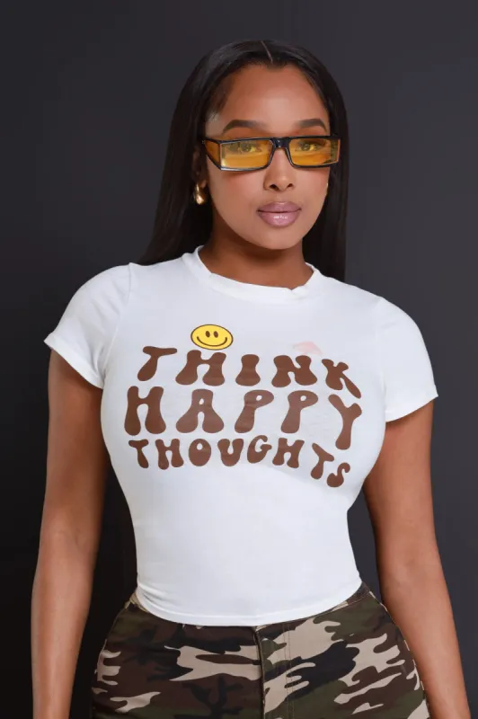 Happy Thoughts Cropped Graphic T-Shirt - Off White sold by Swankaposh