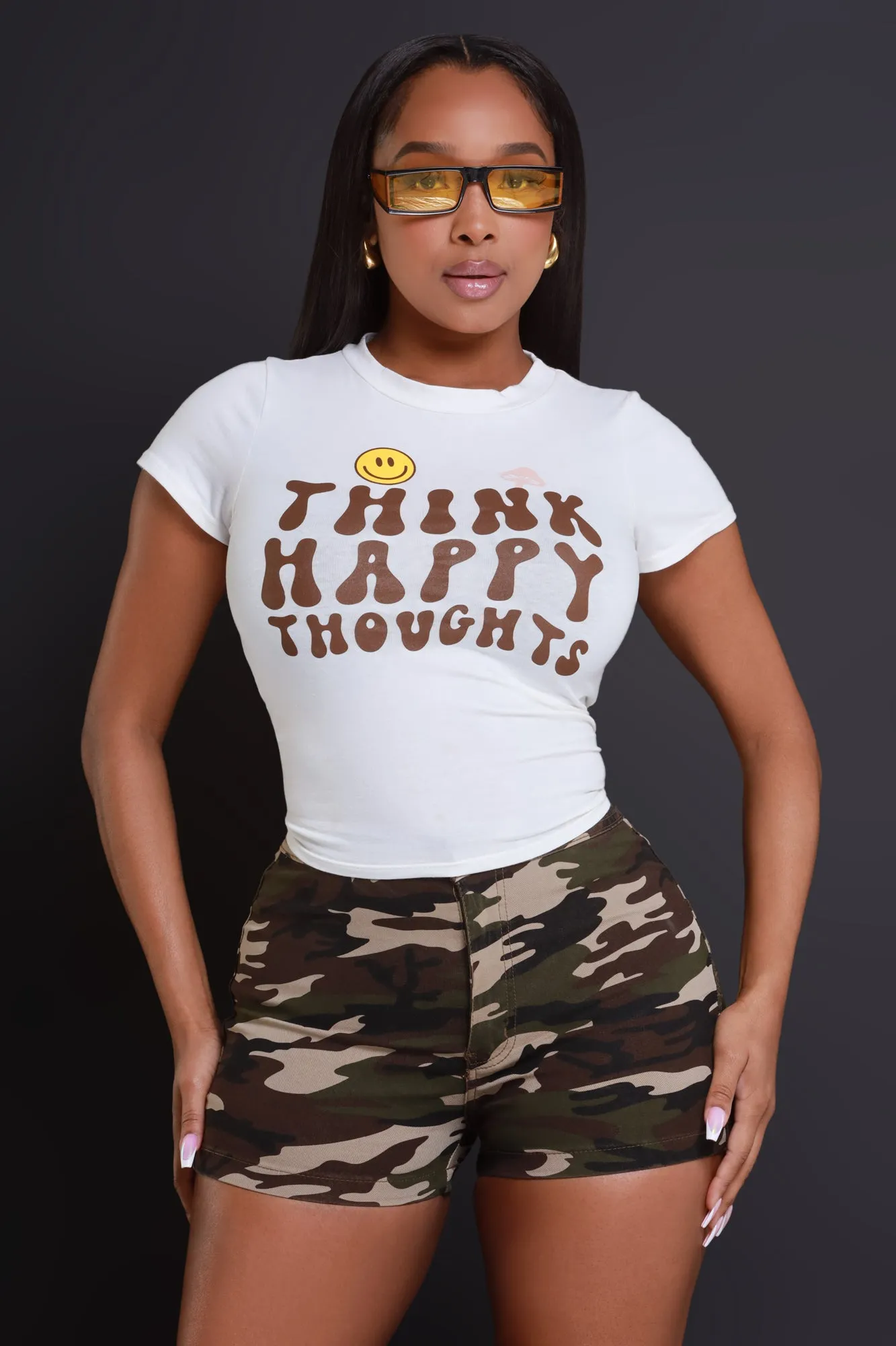 Happy Thoughts Cropped Graphic T-Shirt - Off White sold by Swankaposh product image thumbnail 4