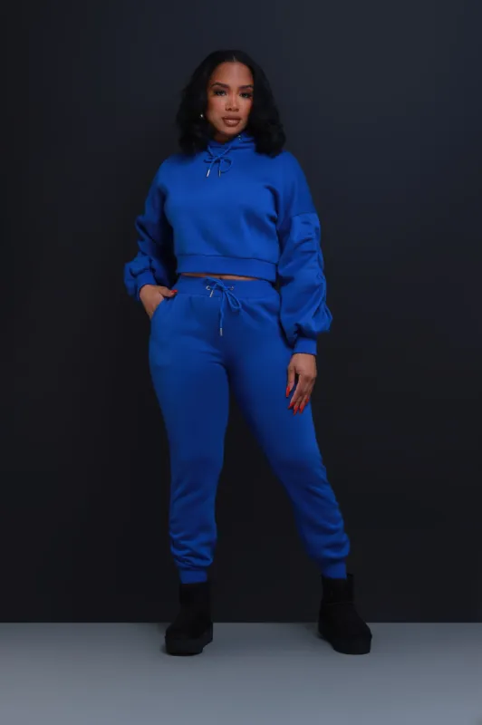 Who Said Ruched Hooded Jogger Set - Royal Blue sold by Swankaposh