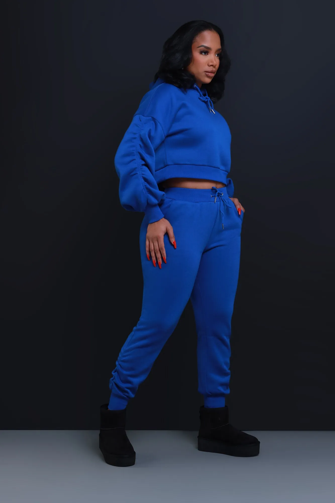 Who Said Ruched Hooded Jogger Set - Royal Blue sold by Swankaposh product image thumbnail 4