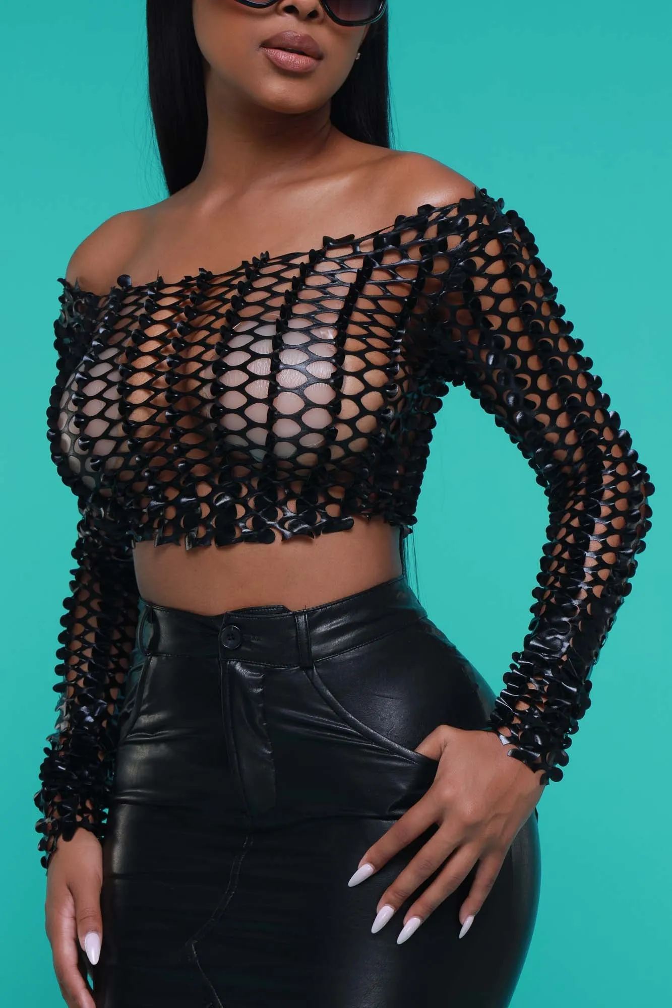 Watch Out Metallic Cut Out Crop Top - Black sold by Swankaposh product image thumbnail 5