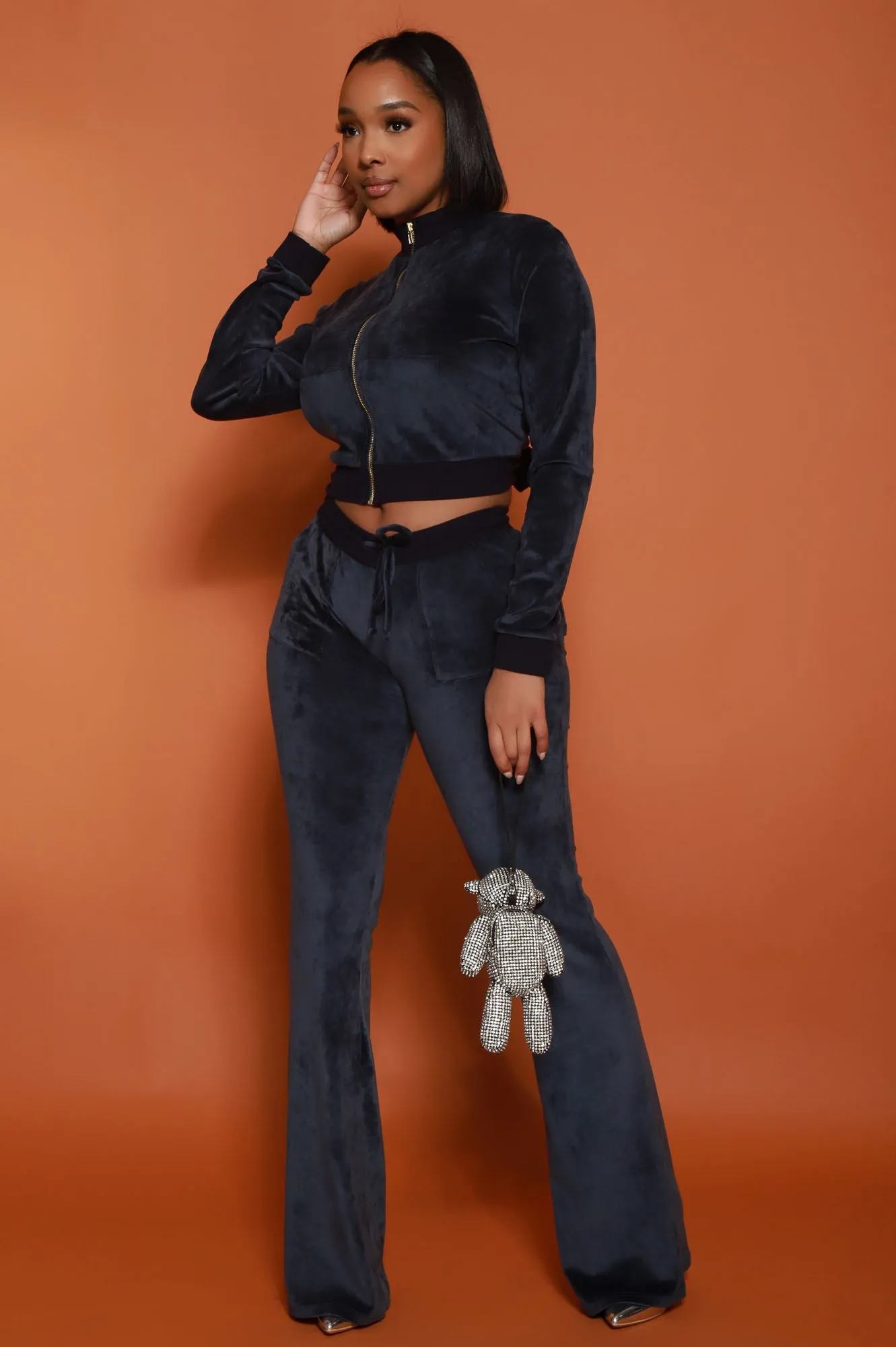 Catch An Opp Velvet Jogger Set - Navy sold by Swankaposh product image thumbnail 2