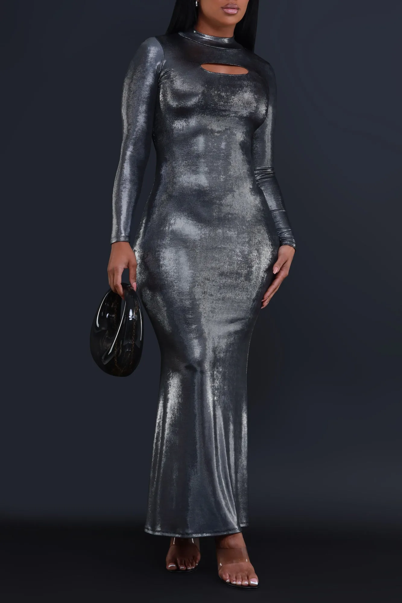 Star Sign Mock Neck Cut Out Maxi Dress - Silver sold by Swankaposh product image thumbnail 4