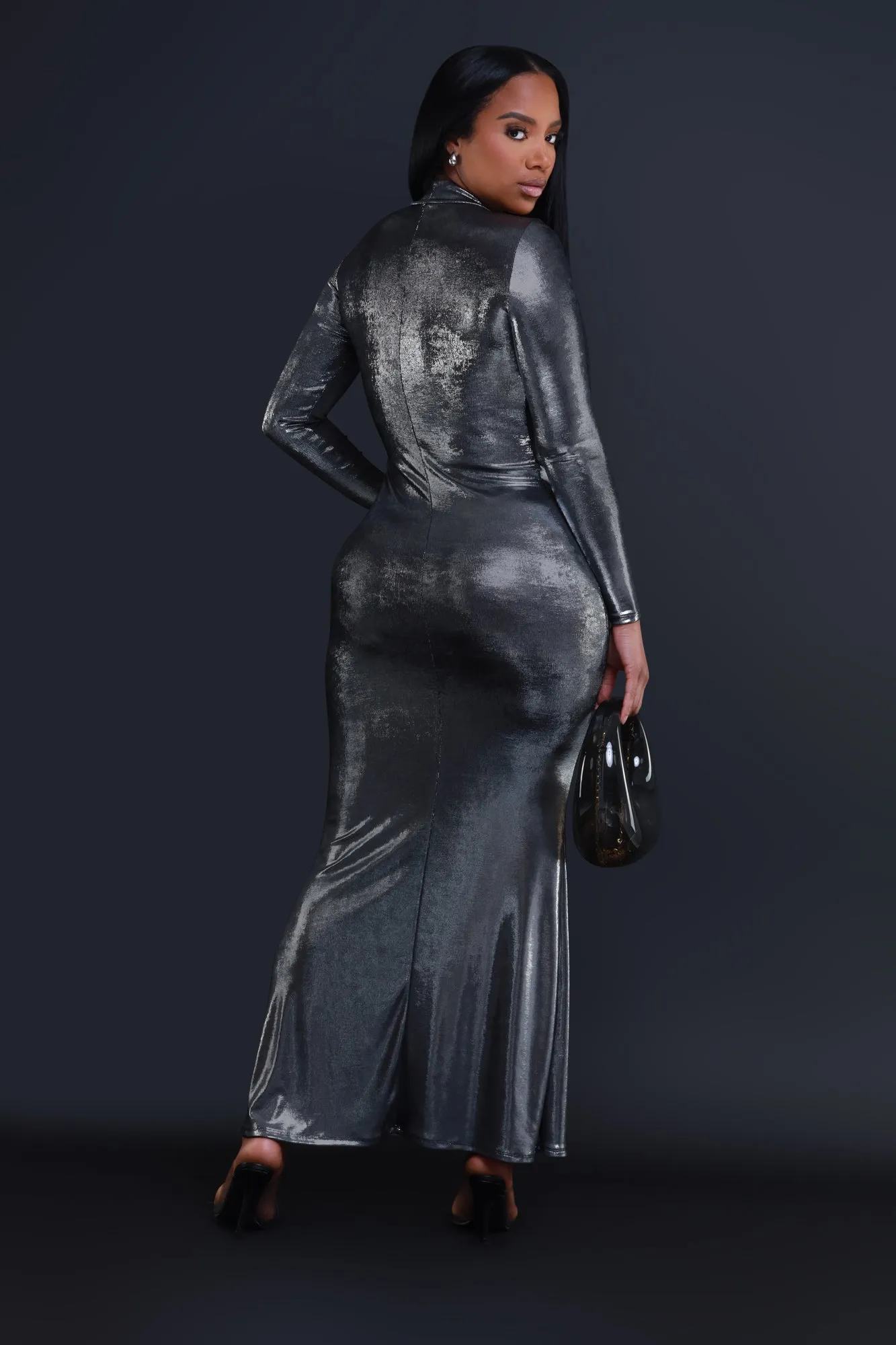 Star Sign Mock Neck Cut Out Maxi Dress - Silver sold by Swankaposh product image thumbnail 3