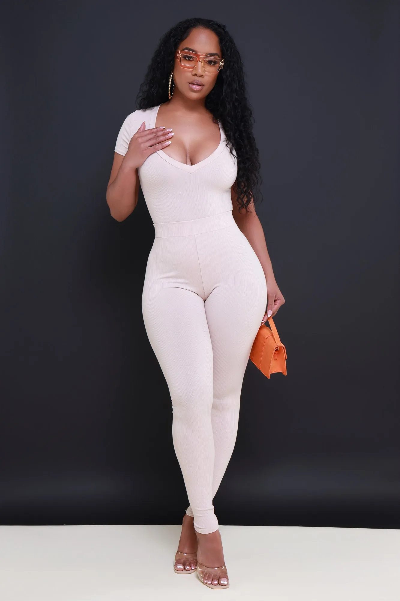 Get Low Cellulite Deleter V-Neck Ribbed Bodysuit - Oyster sold by Swankaposh product image thumbnail 2