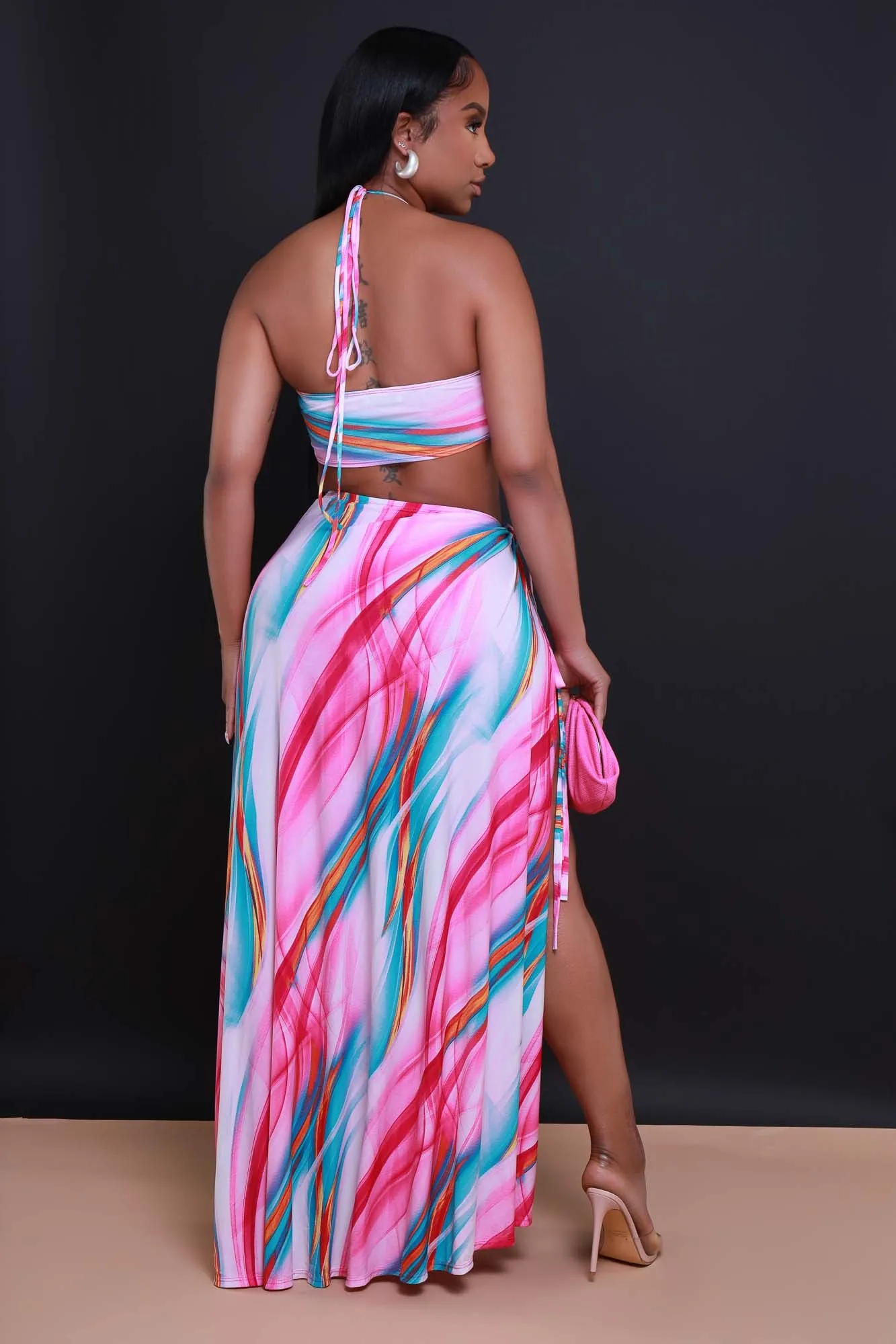 Slow Night Cropped Maxi Skirt Set - Pink Multicolor sold by Swankaposh product image thumbnail 3