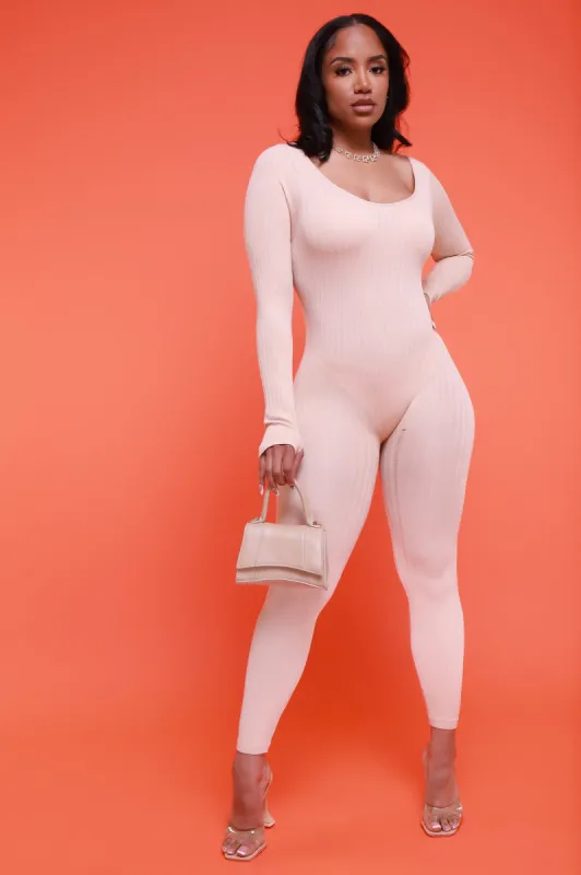 Keep Your Promise Ribbed Seamless Jumpsuit - Latte sold by Swankaposh