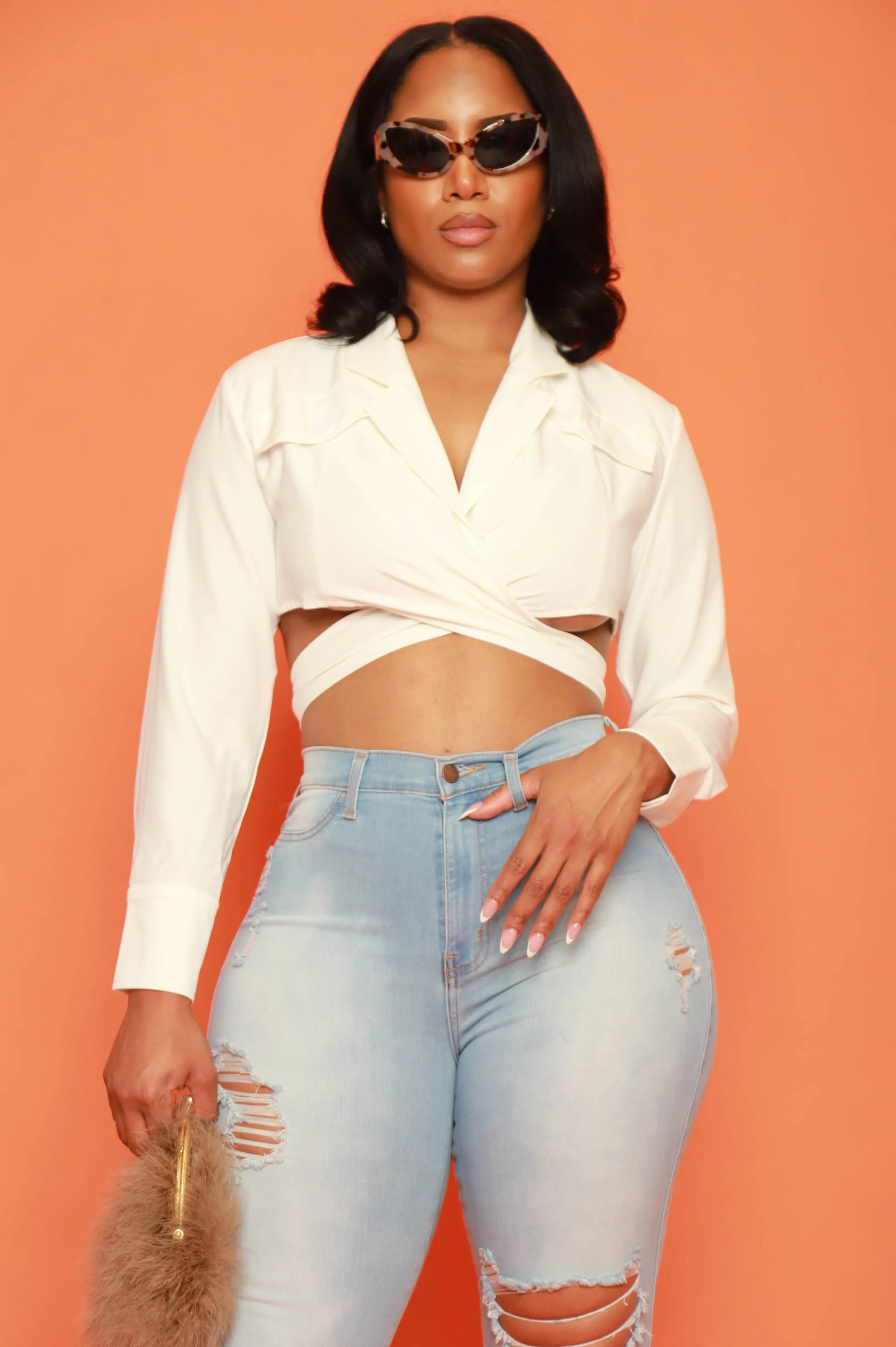 Heated Tie Up Crop Top - White sold by Swankaposh