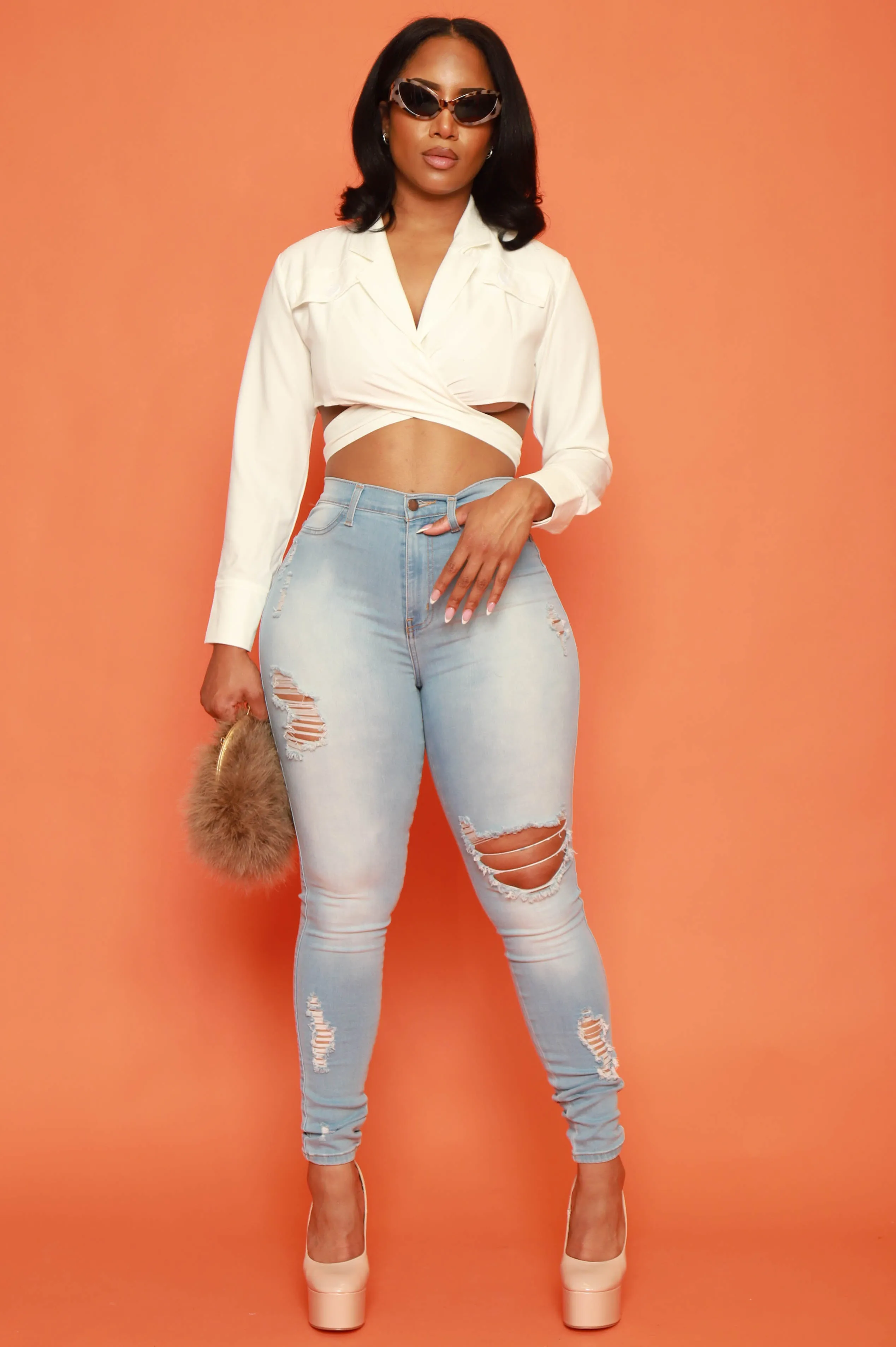 Heated Tie Up Crop Top - White sold by Swankaposh product image thumbnail 4