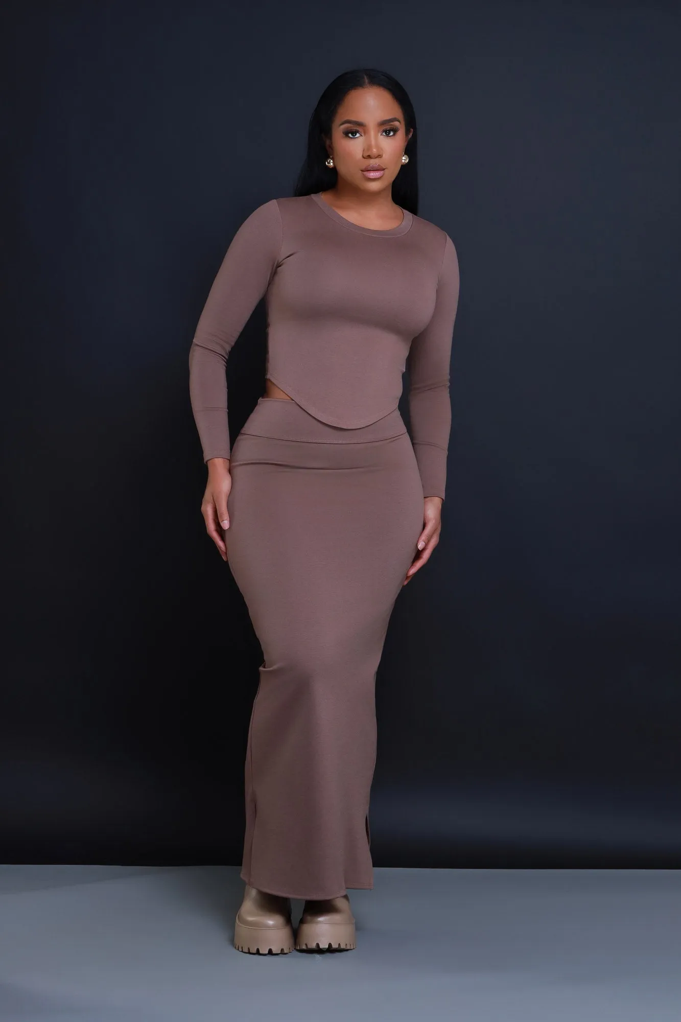 Cross Your Mind Maxi Skirt Set - Brown sold by Swankaposh