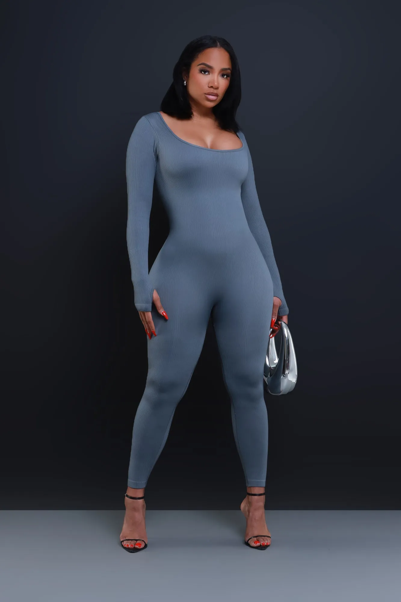 Higher Power Shaping Ribbed Jumpsuit - Grey sold by Swankaposh product image thumbnail 2