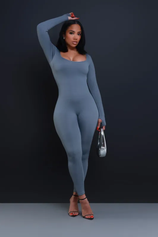 Higher Power Shaping Ribbed Jumpsuit - Grey sold by Swankaposh