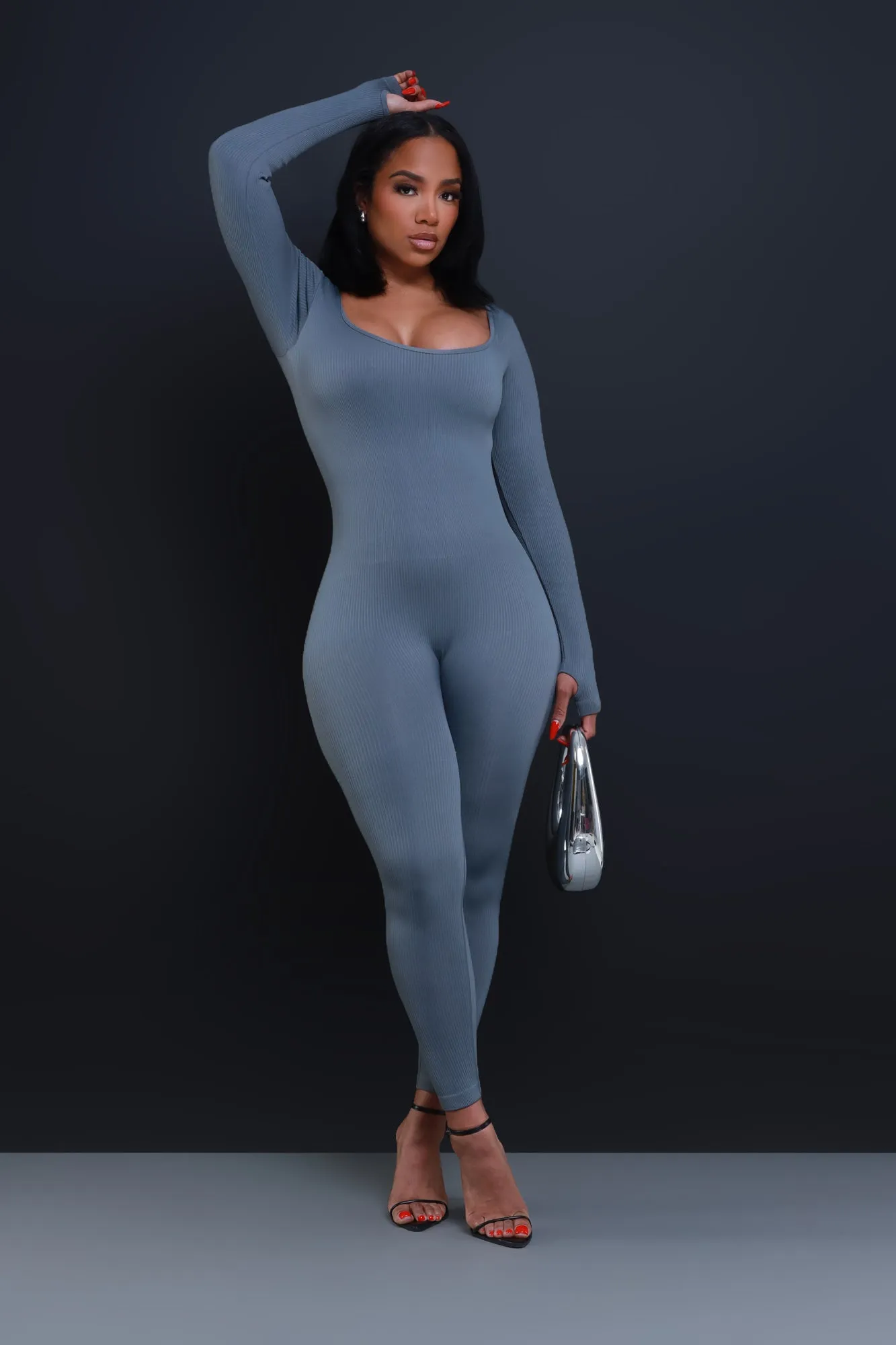 Higher Power Shaping Ribbed Jumpsuit - Grey sold by Swankaposh