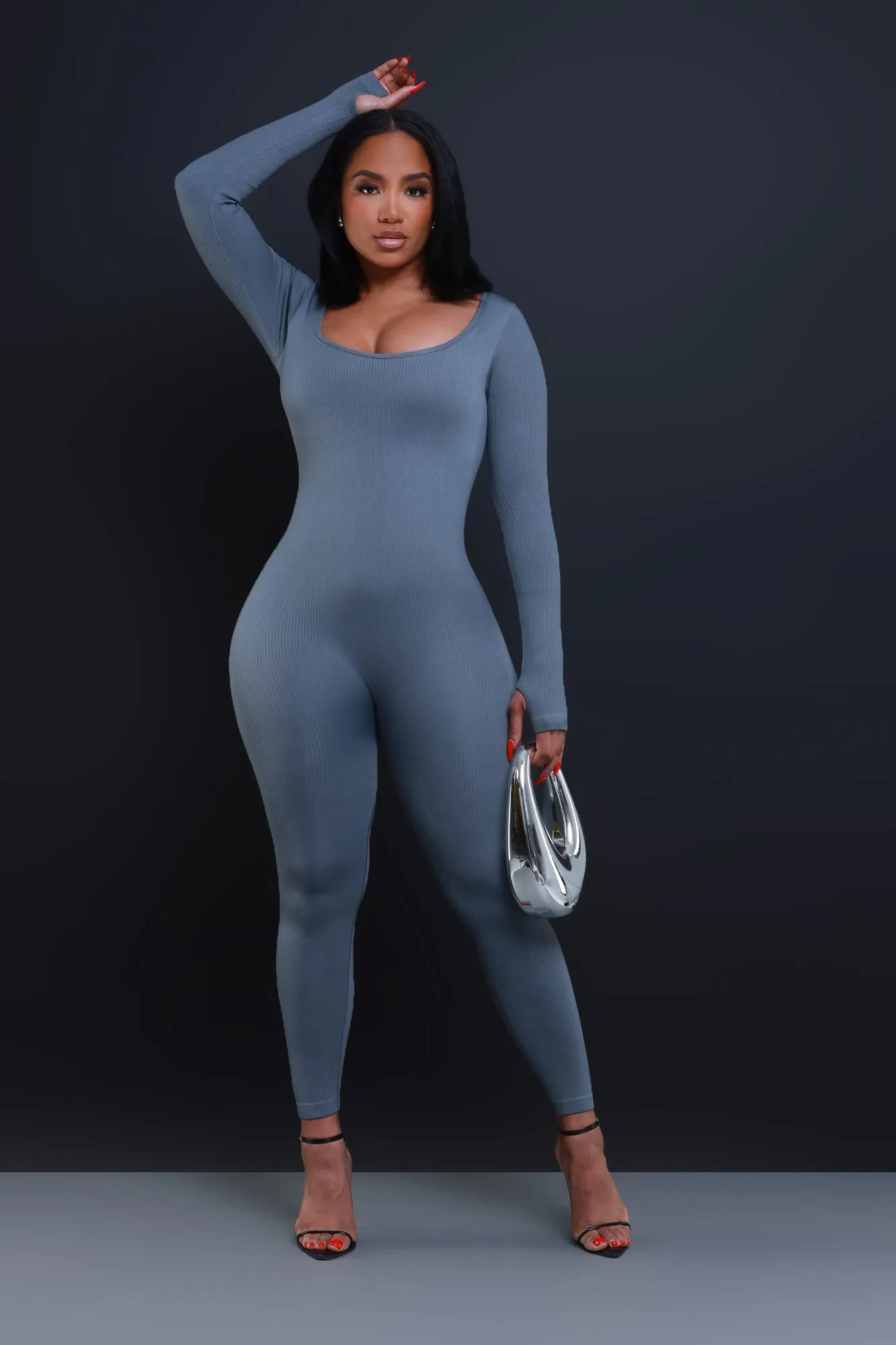 Higher Power Shaping Ribbed Jumpsuit - Grey sold by Swankaposh product image thumbnail 4