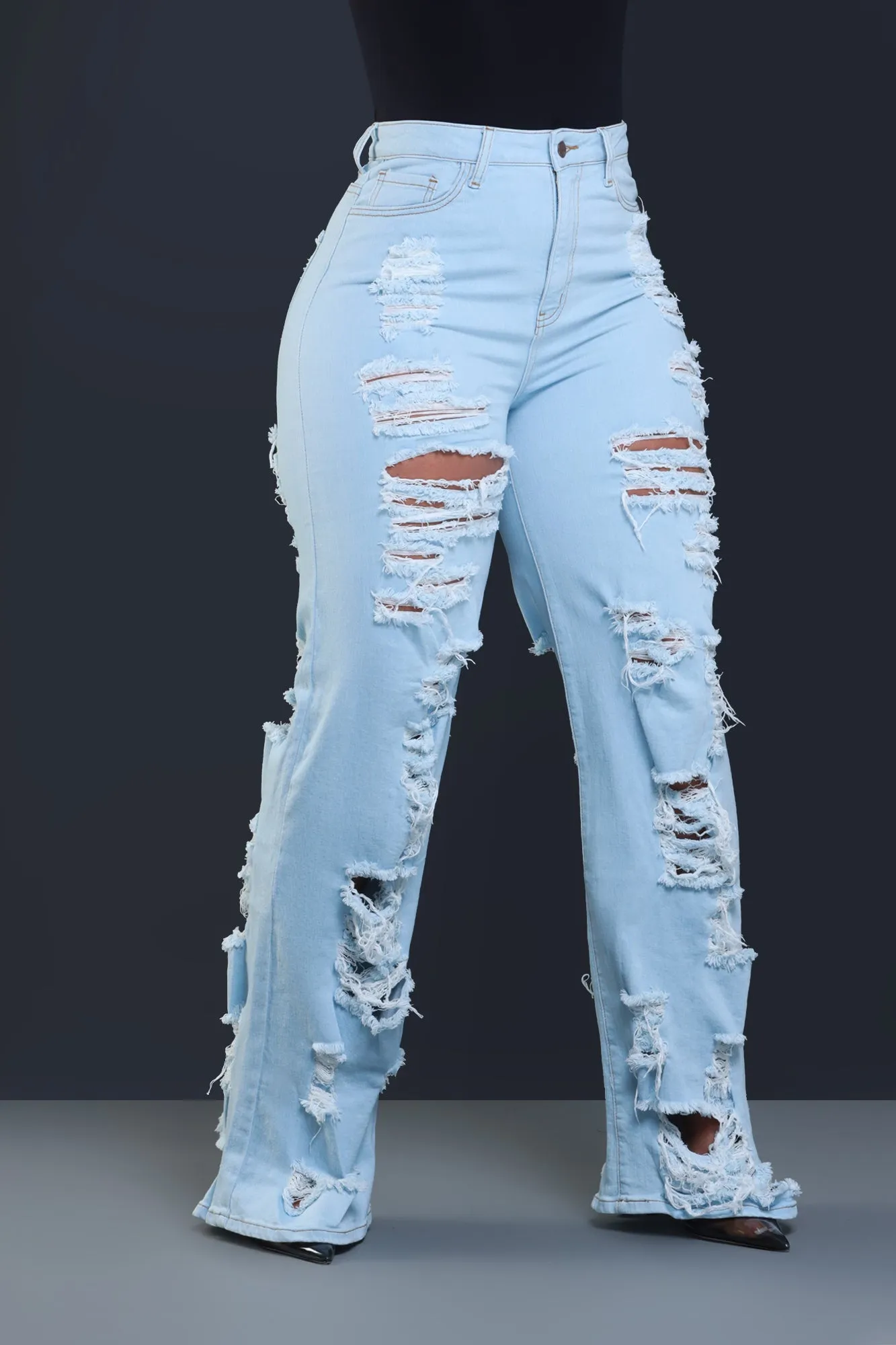 In Too Deep Ultra Distressed Bootcut Jeans - Light Wash sold by Swankaposh