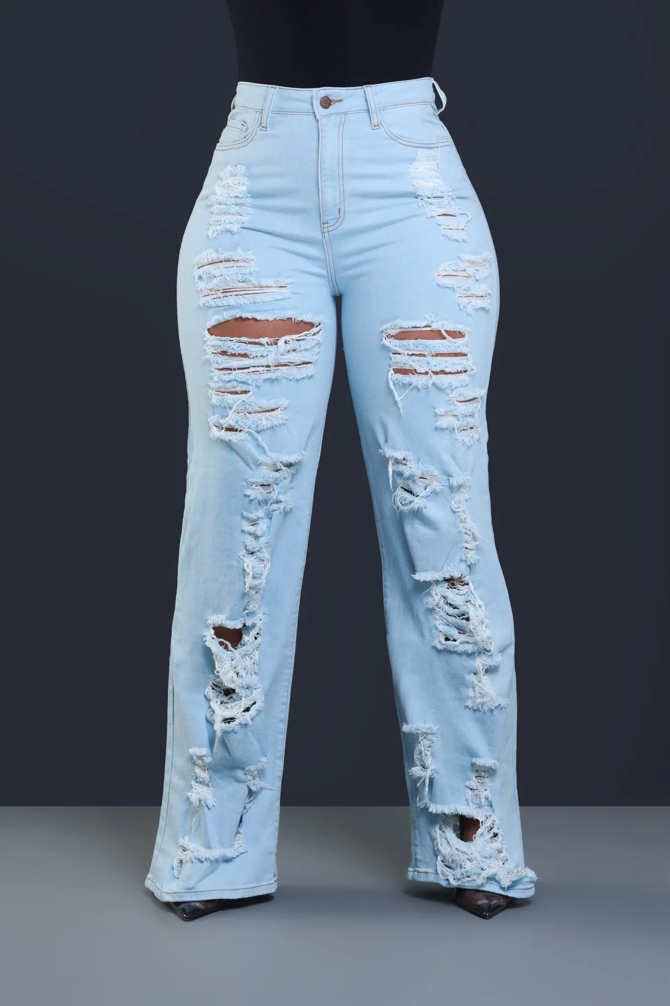 In Too Deep Ultra Distressed Bootcut Jeans - Light Wash sold by Swankaposh product image thumbnail 5