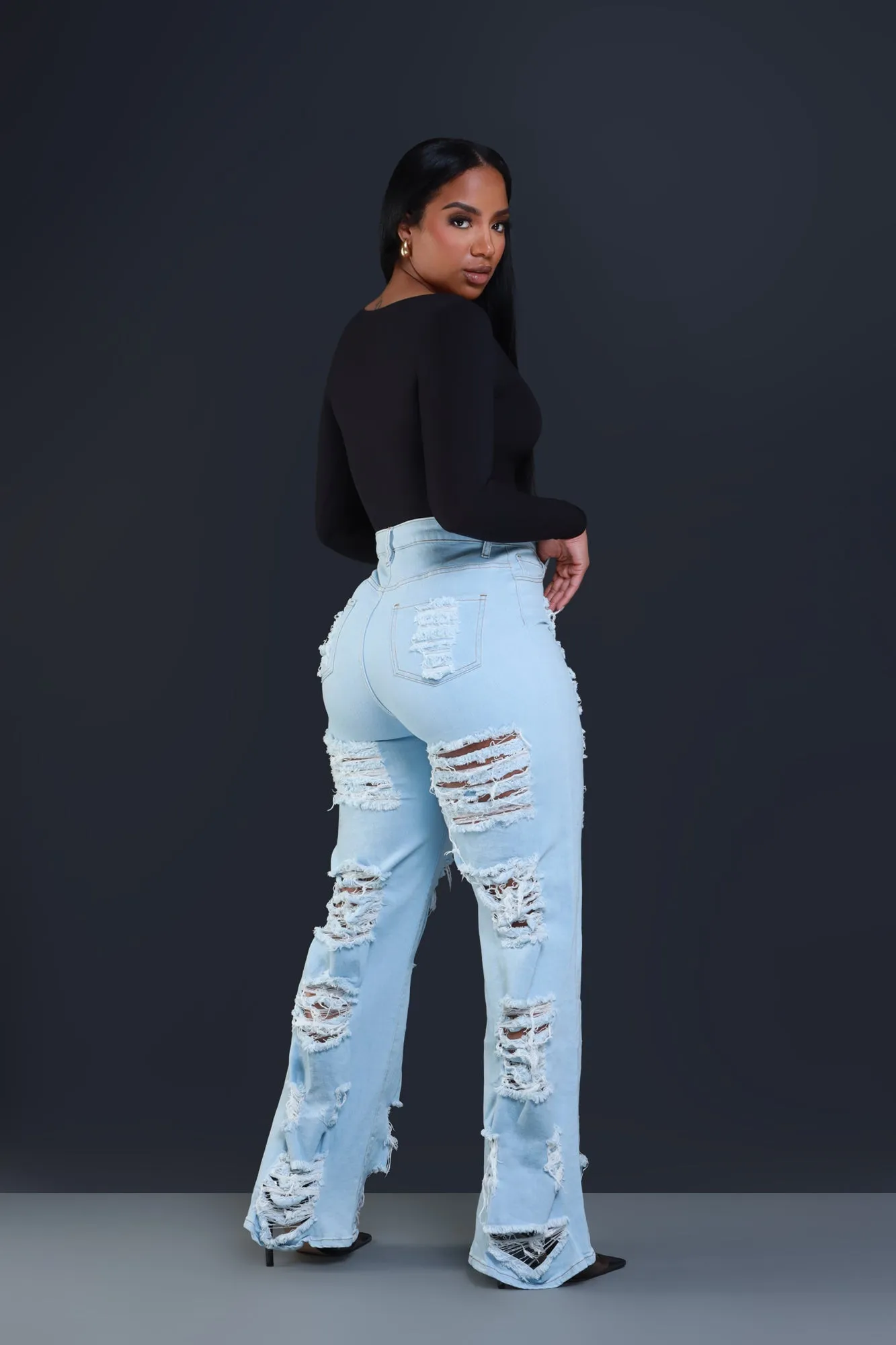 In Too Deep Ultra Distressed Bootcut Jeans - Light Wash sold by Swankaposh product image thumbnail 2