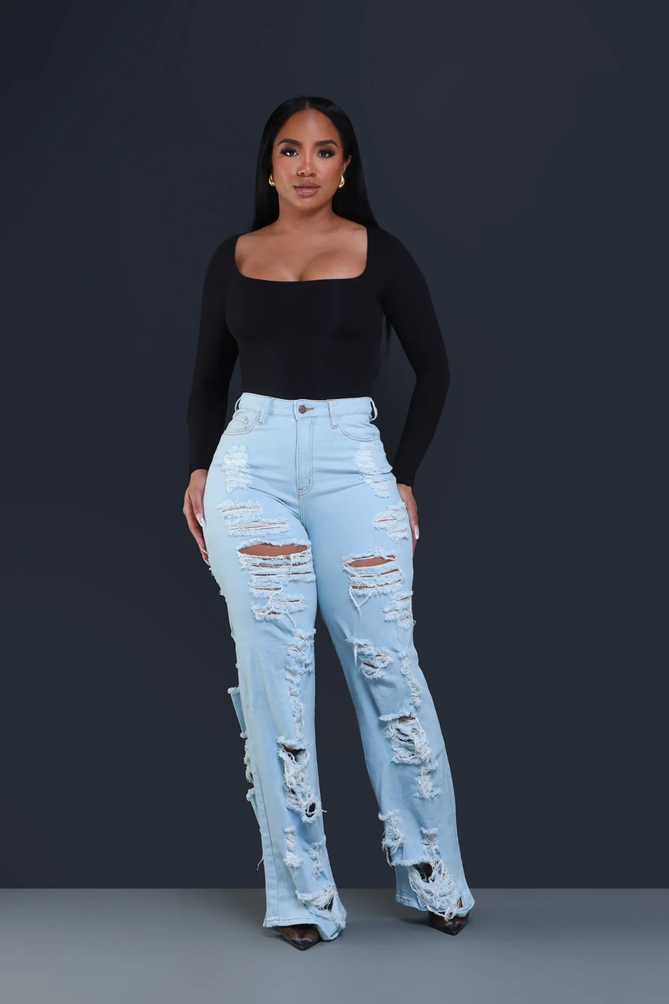 In Too Deep Ultra Distressed Bootcut Jeans - Light Wash sold by Swankaposh product image thumbnail 4