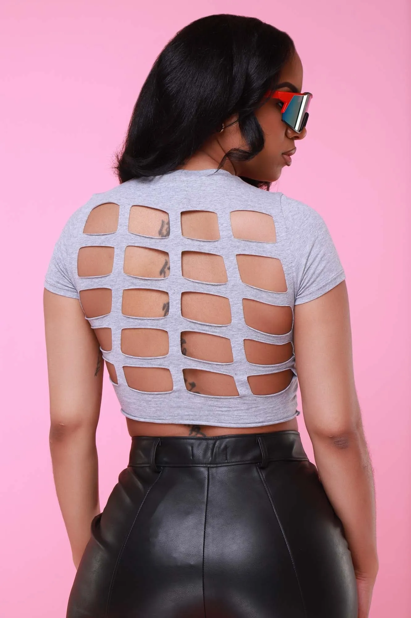 Born To Ride Graphic Print Cropped Cut Out T-Shirt - Grey sold by Swankaposh product image thumbnail 3