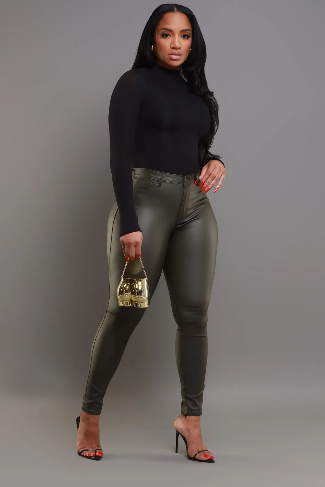 Curve You Faux Leather High Rise Pants - Olive sold by Swankaposh product image thumbnail 2