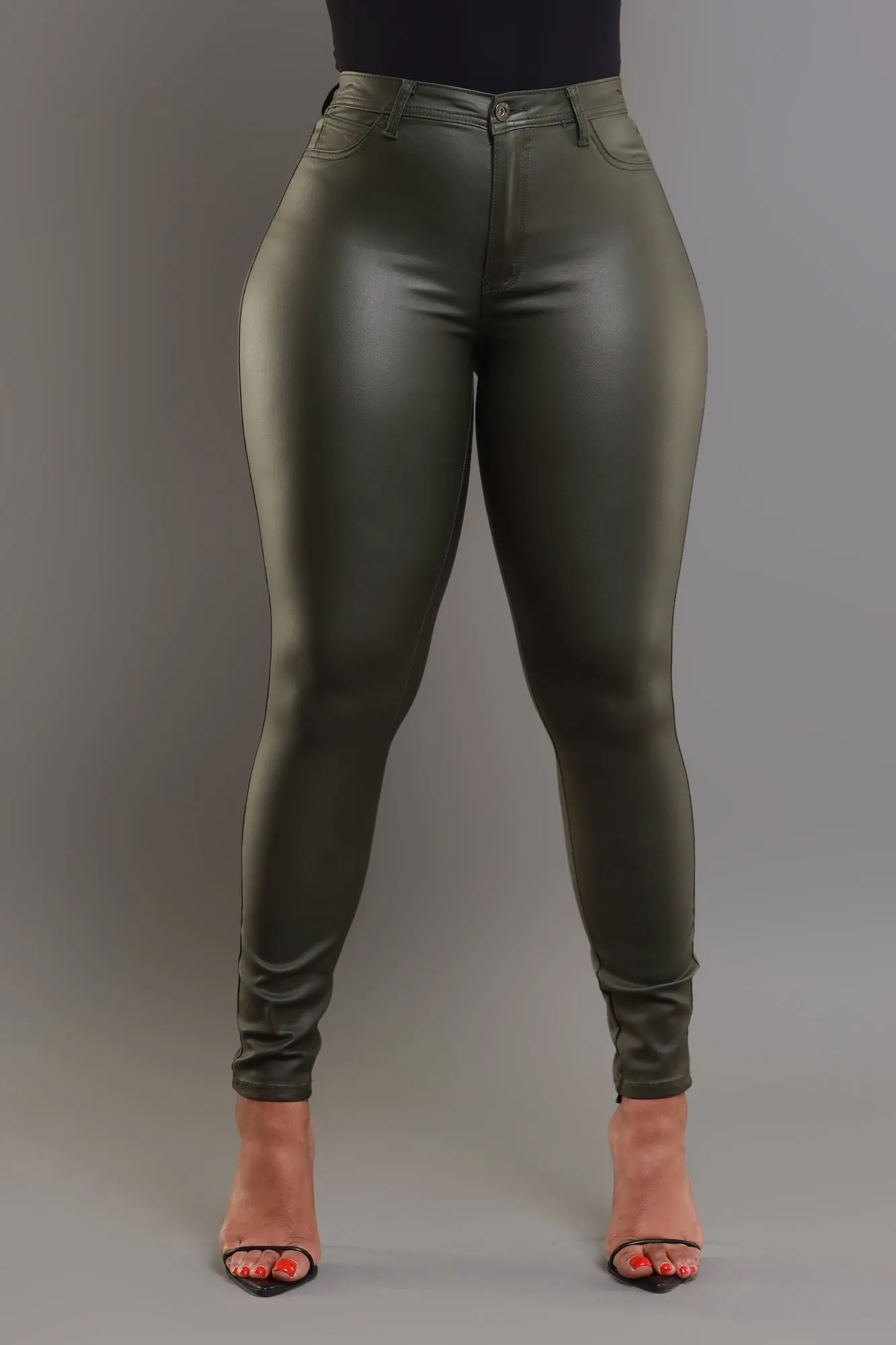 Curve You Faux Leather High Rise Pants - Olive sold by Swankaposh product image thumbnail 4
