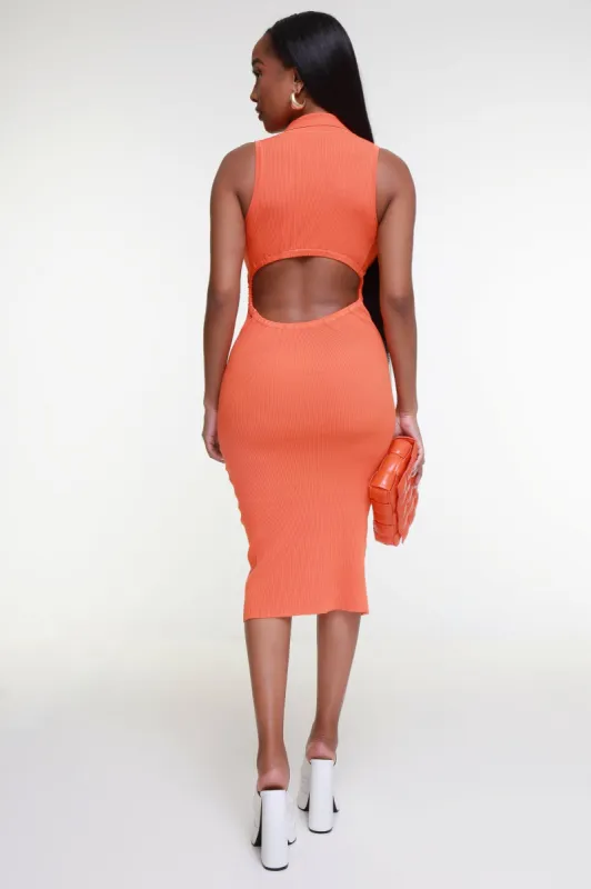 Closure Sleeveless Open Back Midi Dress - Orange sold by Swankaposh