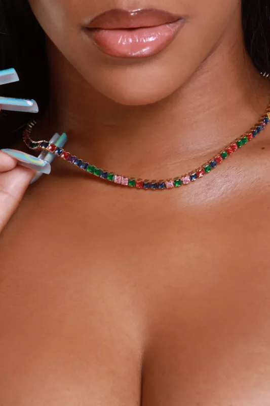 Be A Star Rhinestone Studded Necklace Set - Rainbow sold by Swankaposh