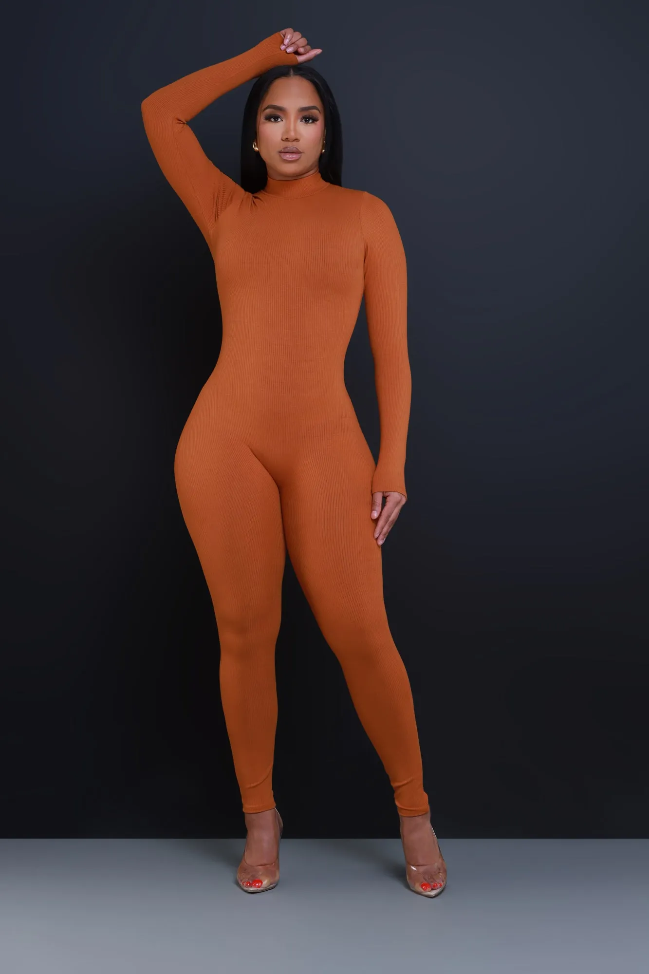 Tap Out Cellulite Deleter Mock Neck Jumpsuit - Copper sold by Swankaposh product image thumbnail 2