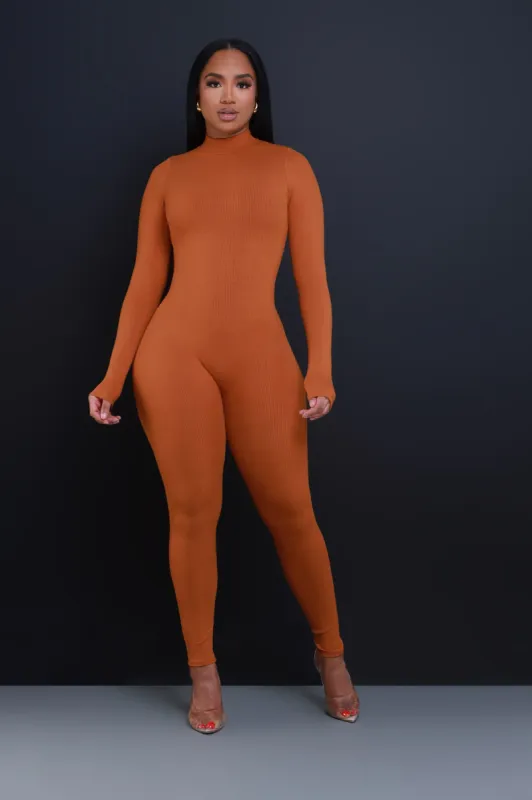 Tap Out Cellulite Deleter Mock Neck Jumpsuit - Copper sold by Swankaposh