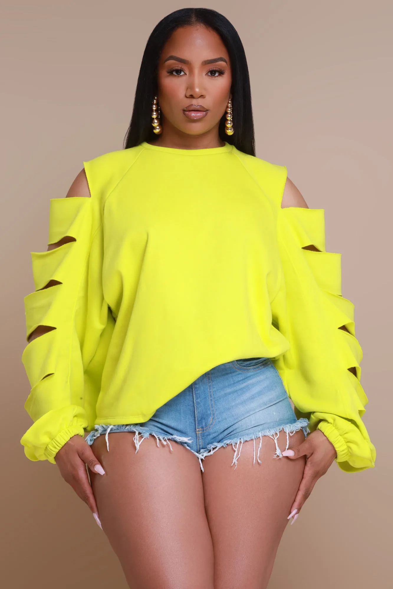 Feeling Edgy Laser Cut Sweatshirt - Lime sold by Swankaposh