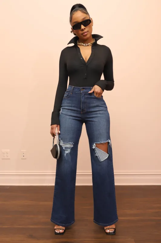 Split Decision Ripped Bootcut Jeans - Medium Wash sold by Swankaposh