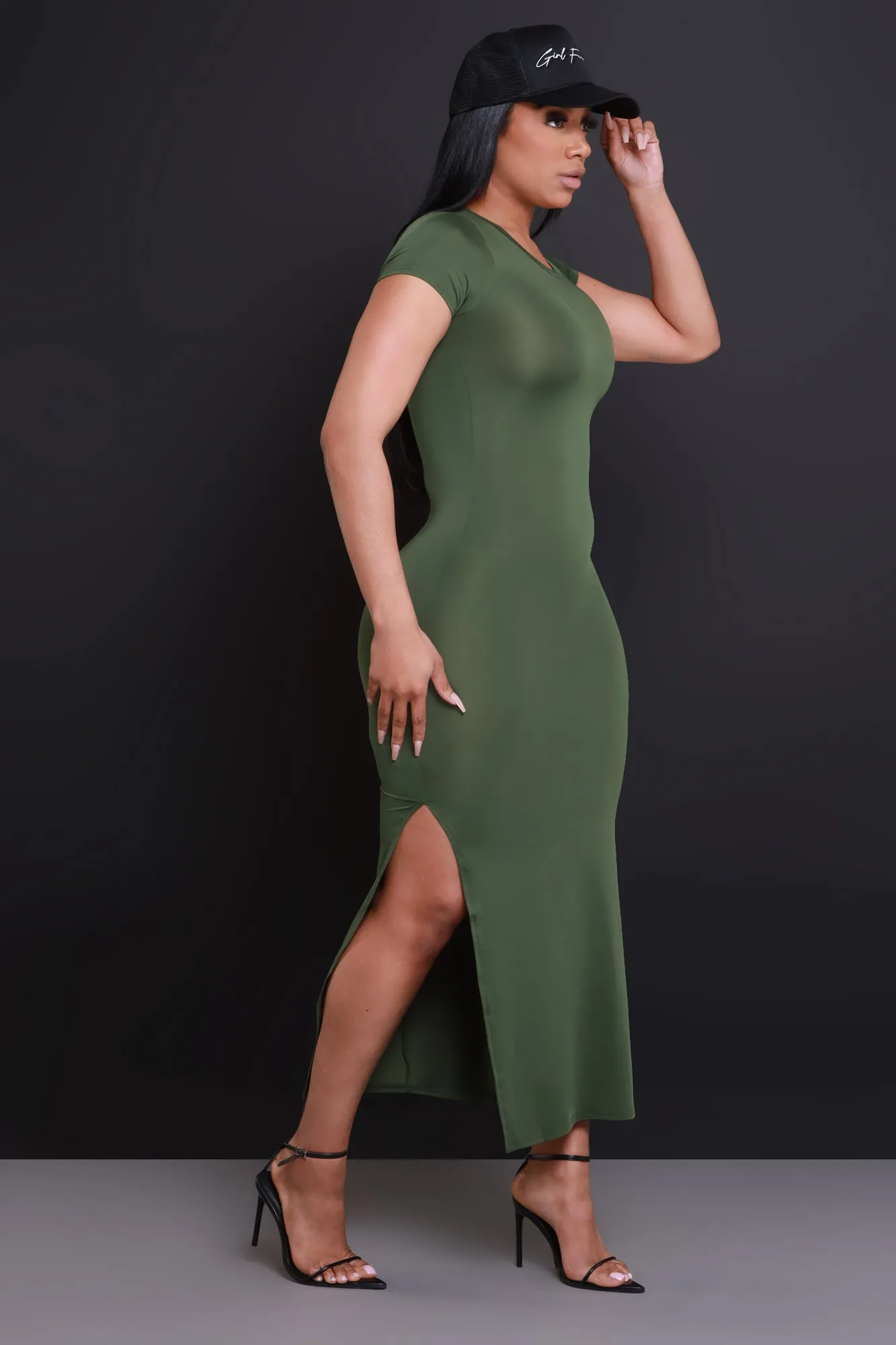 Curtain Call Short Sleeve Maxi Dress - Olive sold by Swankaposh product image thumbnail 2