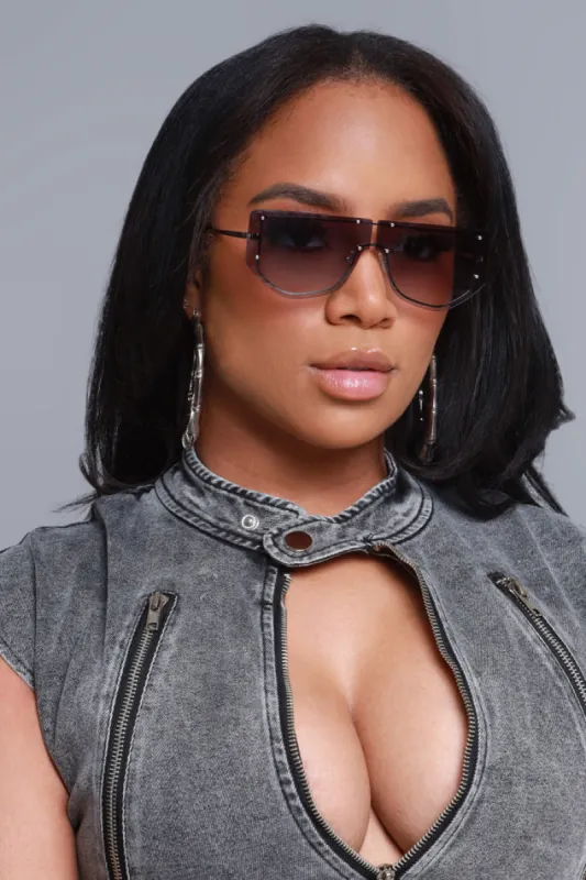 Eyes Up Here Bolted Shield Sunglasses - Grey sold by Swankaposh